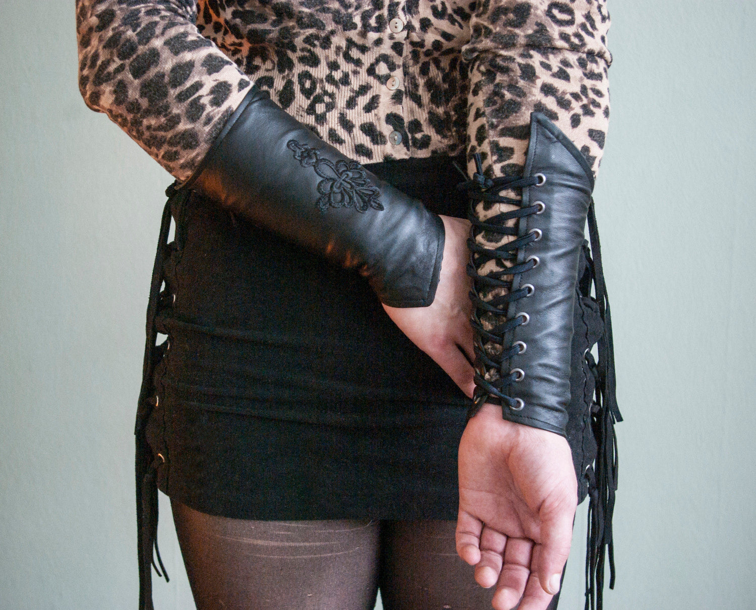 Handmade black leather vambraces with celtic vibes. 