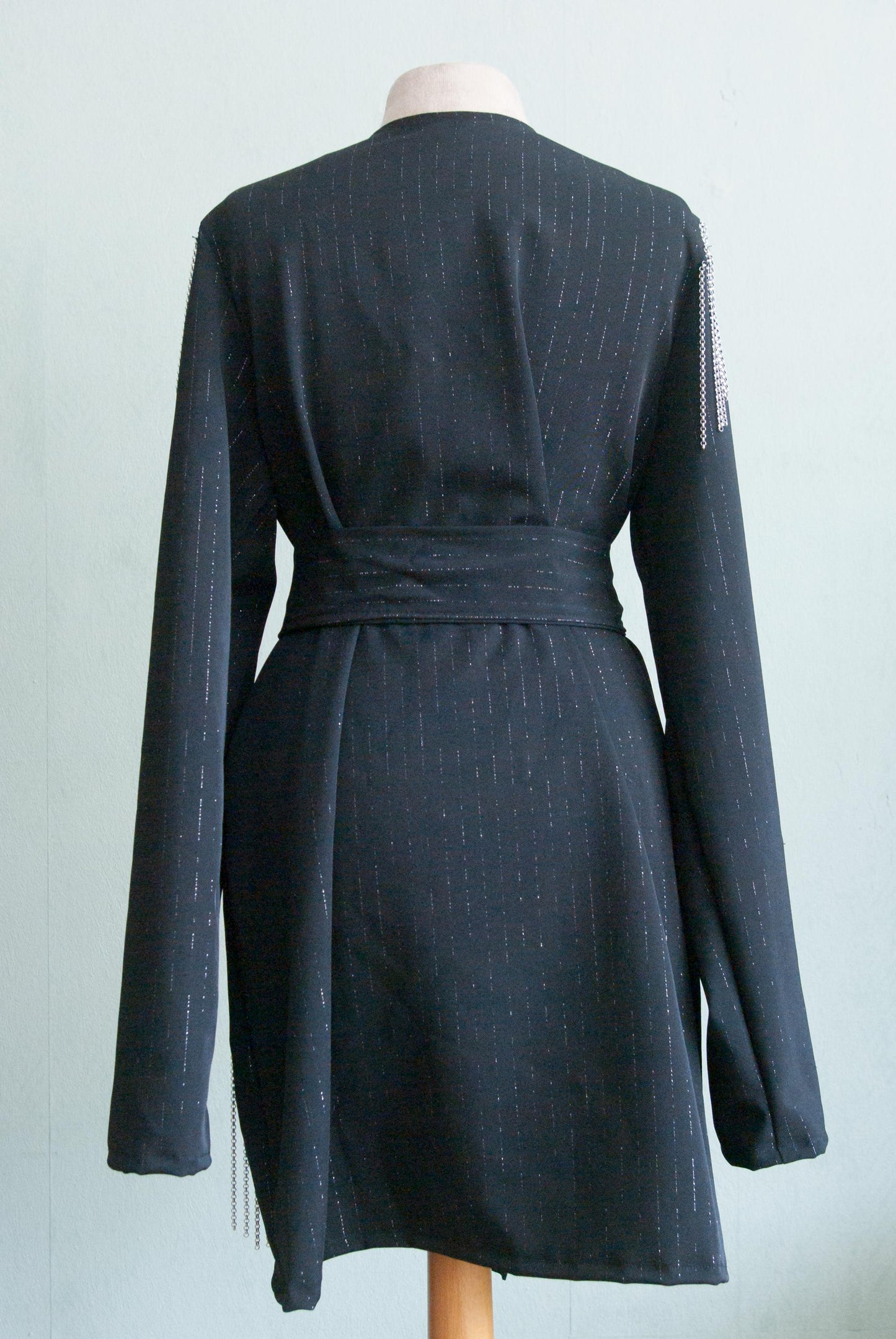 Handcrafted Dress with silver plated Chains as Fringe - Backside