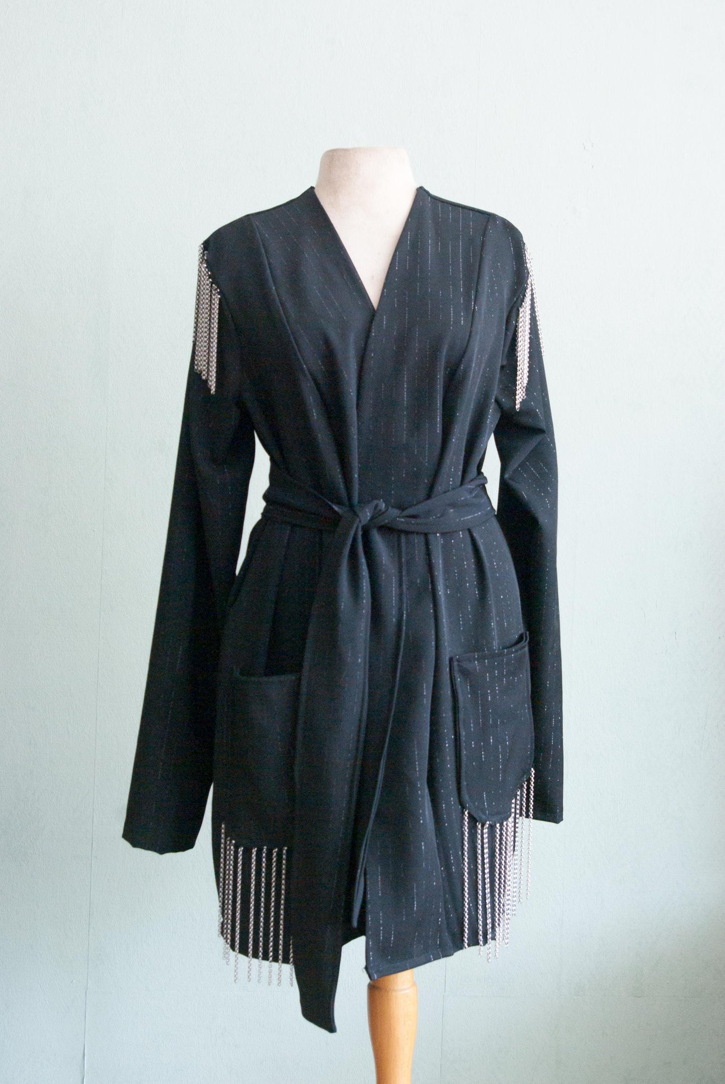 Handcrafted Dress with silver plated Chains as Fringe